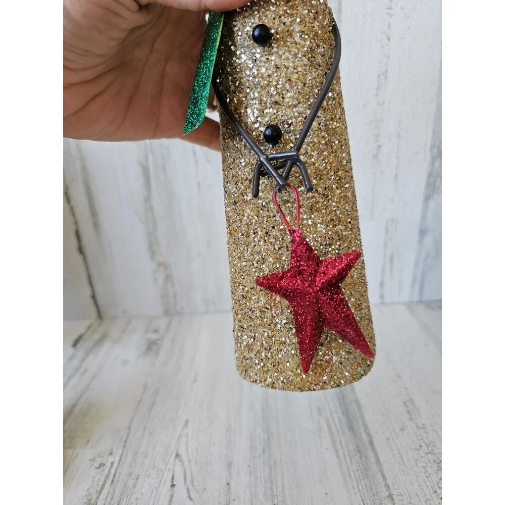 Vintage glitter snowman star top hat glass Xmas centerpiece‎